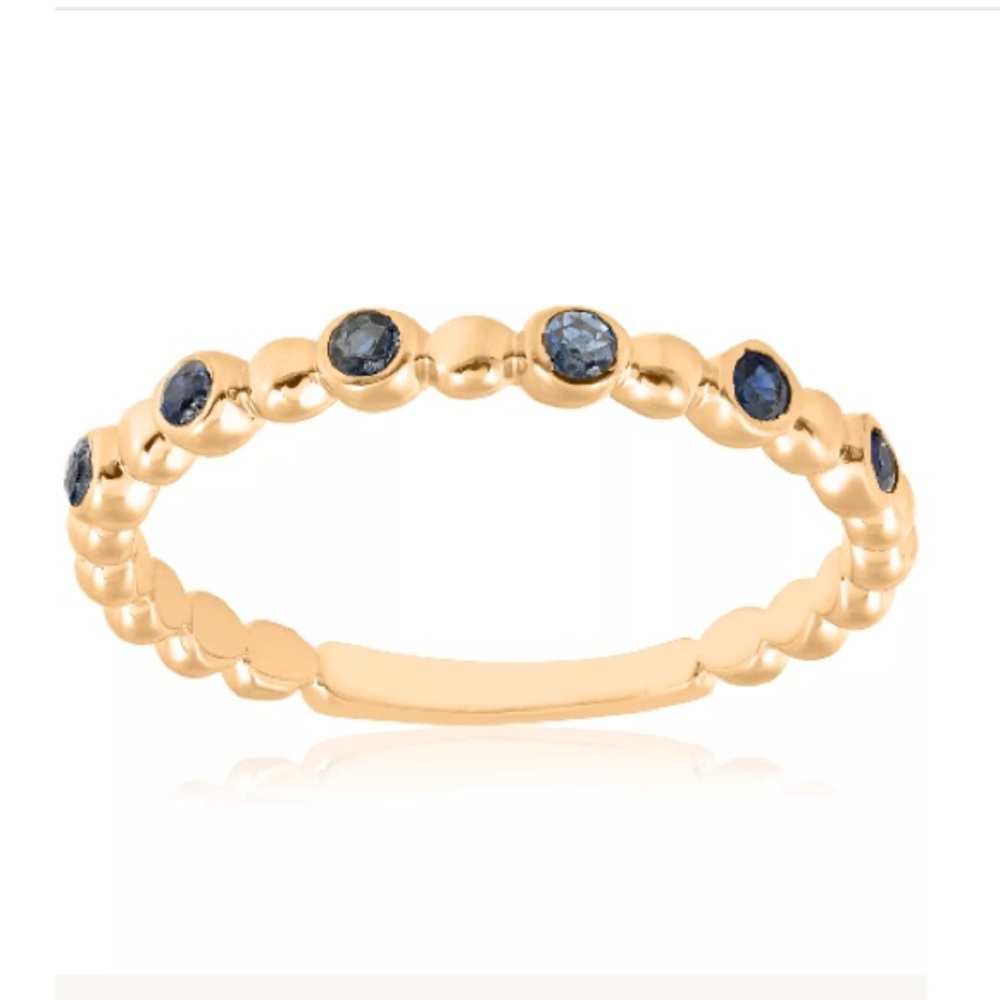 5⭐️1/8ct Blue Sapphire 14k Yellow Gold Beaded Ring
